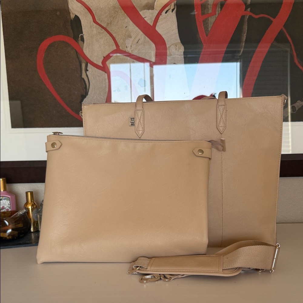 BEIS Cream Tote Bag Set - XL Work Tote